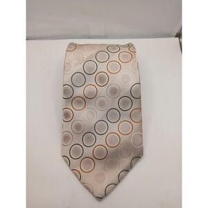 Steven Land Men's Neck Tie Beige Green Gold Circles 100% Silk Hand 59in x 4in